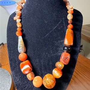 Snakeskin and Carnelian Agate Beaded Necklace